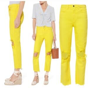 L'AGENCE Audrina Distressed Neon Yellow Jeans Size 25 Bright Yellow Raw Hem High